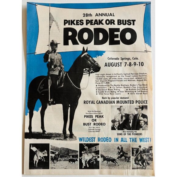 1968 Pikes Peak Or Bust Rodeo 28th Advertisement RMCP Colorado Springs DWP9C - Picture 2 of 2